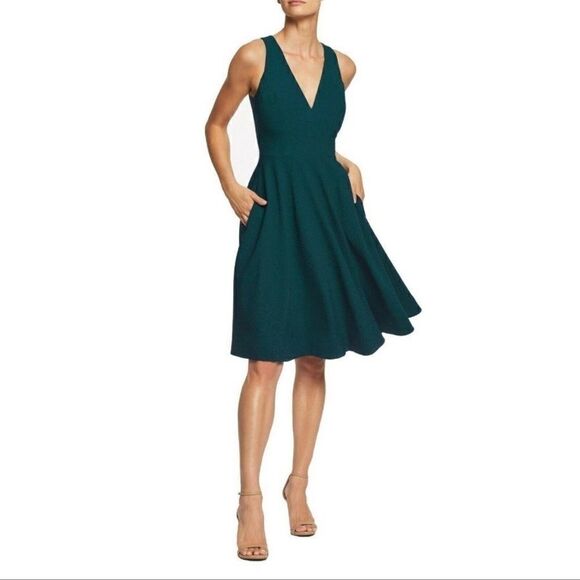 𝅺dress the Population Catalina Fit and Flare Dress Pine Green XXS - Picture 1 of 5